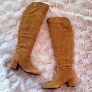Isaac Mizrahi Tan Over the Knee Boots Suede Leather